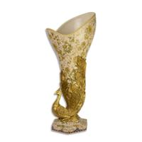 A BRONZE MOUNTED PORCELAIN PEACOCK VASE