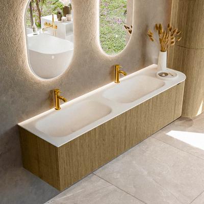 Badmeubel Mondiaz Kurve | 175 cm cm | Meubelkleur Dusk | Wastafelkleur Talc | Solid surface | Dubbel / Links spoelbak | 2 kraangaten