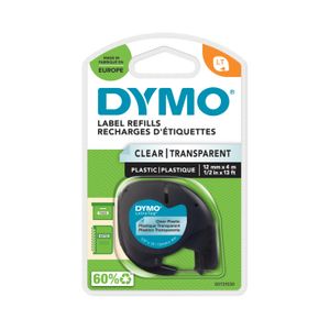 Labeltape Dymo Letratag 12267 plastic 12mm zwart op transp