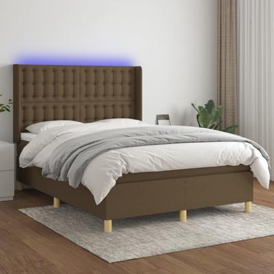 Boxspring met matras en LED stof donkerbruin 140x190 cm