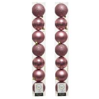 14x stuks kunststof kerstballen oudroze (velvet) 8 cm glans/mat/glitter