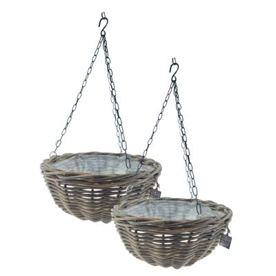 Hangmand - 2x - D40 cm - rotan gevlochten - hangende plantenbak - aan ketting - hanging basket