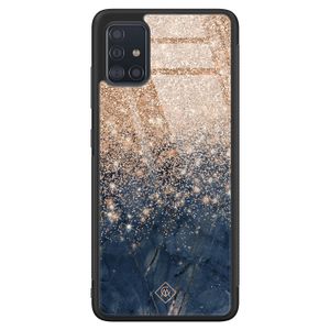 Samsung Galaxy A71 glazen hardcase - Marmer blauw rosegoud
