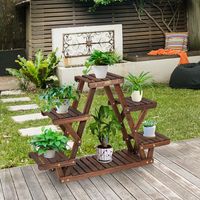 Houten Plantenstandaard Driehoekig Plantenrek voor 6 Potten 99 x 25 x 64,5 cm Bruin