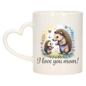 Cadeau koffie/thee mok mama - hartjes oor - I love you - egeltje - 300 ml - Moederdag