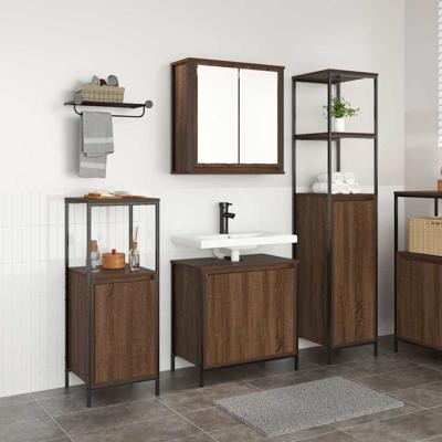 Badkamermeubelset 3 pcs Bruin eiken en Zwart 36 x 35 x 165 cm