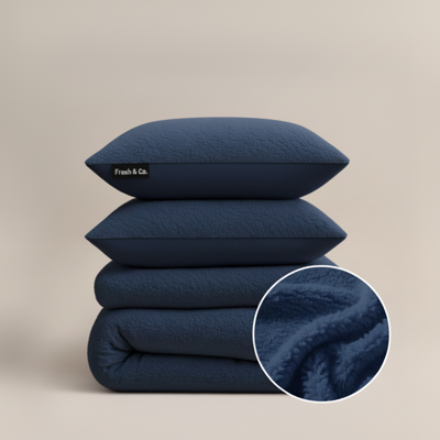 Dekbedovertrek Teddy - Navy - Eenpersoons (140x200 Cm) - Navy Microvezel Teddy - Effen - Fresh And Co - Dekbed-Discounter.nl