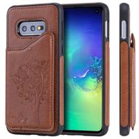 Voor Galaxy S10e kat boom reliëf patroon schokbestendige beschermende case met kaartsleuven & fotolijstjes (bruin)