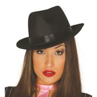 Fiestas Guirca Luxe zwarte trilby hoed - gleufhoed - Gangster - Maffia thema - verkleedkleding