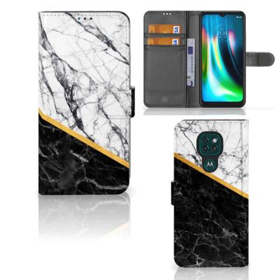 Motorola Moto G9 Play | E7 Plus | Bookcase | Marmer Wit Zwart - Origineel Cadeau Man