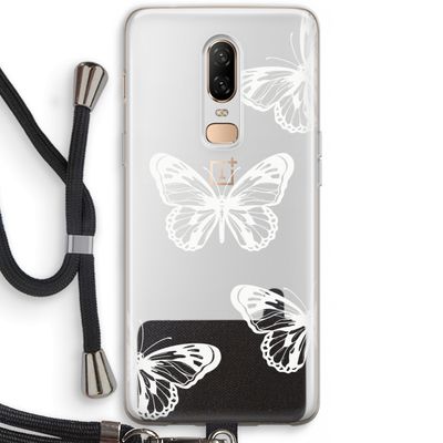 White butterfly: OnePlus 6 Transparant Hoesje met koord