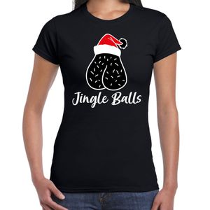 Foute humor Kerst T-shirt jingle balls voor dames zwart