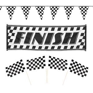 Finish/Racing feest thema versiering pakket 6-delig geblokt zwart/wit