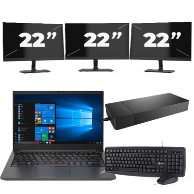 Lenovo ThinkPad E14 Gen 2 - Intel Core i3-11e Generatie - 14 inch - 16GB RAM - 256GB SSD - Windows 11 Home + 3x 22 inch Monitor