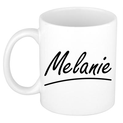 Melanie Naam koffiemok - beker - met sierlijke letters - wit - 300 ml - Cadeau - Dames