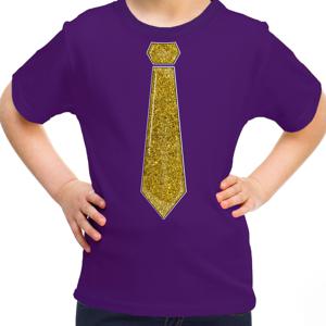 Verkleed t-shirt voor kinderen - glitter stropdas - paars - meisje - carnaval/themafeest kostuum