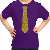 Verkleed t-shirt voor kinderen - glitter stropdas - paars - meisje - carnaval/themafeest kostuum - thumbnail