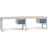 Manuflex AU5731.5021 Compleet werktafel basis- en aanbouw universele standaard met melamine schijf, bxdxh = 4000 x 800 x 760-870 mm Waterblauw