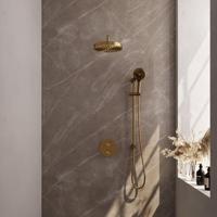 BRAUER Stripe Thermostatische Inbouw Regendouche - 3-weg - rond - 25cm douchekop - gebogen muurarm - 3-standen handdouche - doucheslang - geïntegreerde glijstang - goud geborsteld PVD 5-GG-457