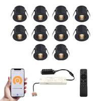 Set van 10 Betty Smart LED Mini Inbouwspots - Veranda spots - 12V 3W 140lm - Dimbaar - Wifi & Bluetooth - 2700K - IP44 waterdicht - Zwart