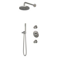 Hotbath Buddy - Inbouw Regendoucheset - Geborsteld Nikkel - Thermostatisch - Wandarm 35 cm - Hoofddouche 200 mm - Staafhanddouche - Waterbesparend - V02