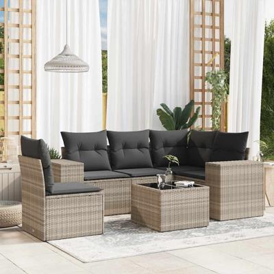6-delige Loungeset met kussens poly rattan lichtgrijs