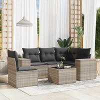 6-delige Loungeset met kussens poly rattan lichtgrijs