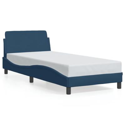 Bedframe met hoofdeinde zonder matras 90x200 cm stof blauw