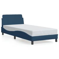 Bedframe met hoofdeinde zonder matras 90x200 cm stof blauw