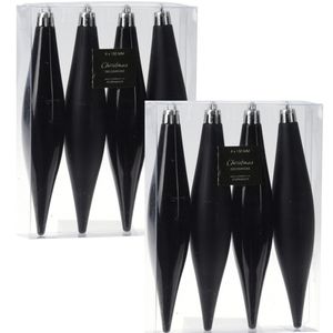 8x stuks kunststof ijspegels kersthangers zwart 15 cm mat/glans