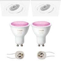 Philips Hue LED Spot Set GU10 - Vierkant Mat Wit - Kantelbaar - Bluetooth