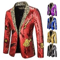 Schijf Jaren '80 Smoking Pakken en blazers Blazer met reverskraag Kerst pakken Schijf Voor heren Pailletten Lovertje Strijkijzer Halloween Feest Halloween Club Volwassenen Smoking Lente Herfst Lightinthebox - thumbnail