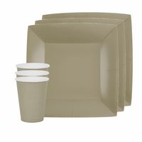 Feest/verjaardag servies set 20x bordjes en bekertjes - taupe/beige - karton