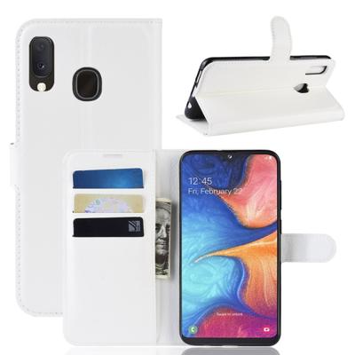 Litchi textuur horizontale Flip lederen case voor Galaxy A20e met portemonnee & houder & card slots (wit)