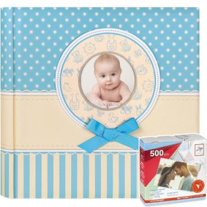 Fotoboek/fotoalbum Matilda baby jongetje met 30 paginas blauw 31 x 31 x 3,5 cm inclusief plakkers