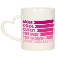 Cadeau koffie/thee mok voor mama - hartjes handvat - beste mama - roze - 300 ml - Moederdag