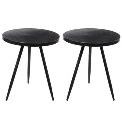 Bijzettafel Kent - 2x - zwart - 35 x 40 cm - rond - metaal - planten tafeltje - bijzet tafels