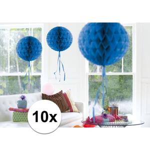 Decoratie bol - 10x - blauw - 30 cm - crepe papier - versiering - feestversiering
