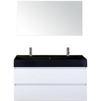 Maxx XL Badmeubelset 120 cm - Wit Hoogglans - Wastafel Kube Enkel Zwart 2 Kraangaten met Spiegel