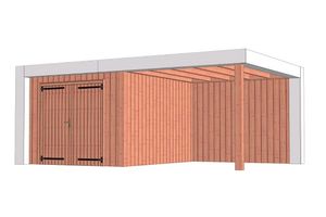 Buitenverblijf Verona 625x400 cm - Plat dak model links - Combinatie 1- Plat dak- Onbehandeld lariks Douglas hout- Trendhout