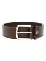 Emporio Armani ceinture en cuir à plaque logo - Marron