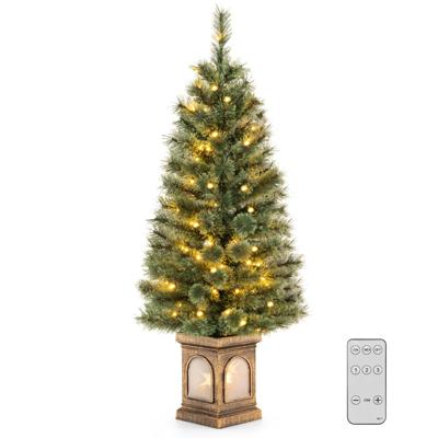 Kunstkerstboom van 120 cm met 116 Takken 100 LED-Verlichting met Cement Gevulde Basis 3 Dynamische Modi Instelbare Helderheid