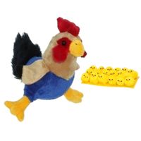 Pluche kippen/hanen knuffel van 20 cm met 18x stuks mini kuikentjes 3 cm - Feestdecoratievoorwerp