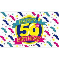 50 jaar thema feestartikelen - vlag - 150 x 90 - muur/wand/deur - polyester - versiering