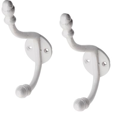 Kapstokhaken - 2x - wit - retro - aluminium - 15 x 3,5 cm - jashaken - kapstokhaakjes