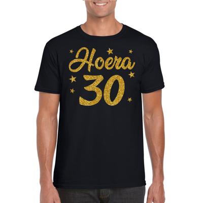 Hoera 30 jaar verjaardag - cadeau t-shirt - zwart - gouden glitter print - heren