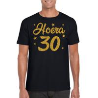 Hoera 30 jaar verjaardag - cadeau t-shirt - zwart - gouden glitter print - heren