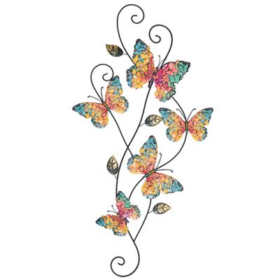 Tuindecoratie vlinders - 3D - gekleurd - 35 x 68 cm - metaal - muur/schutting decoratie