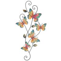 Tuindecoratie vlinders - 3D - gekleurd - 35 x 68 cm - metaal - muur/schutting decoratie