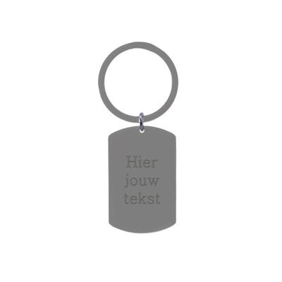 Gepersonaliseerde sleutelhanger met eigen tekst – Stainless steel - Zilver